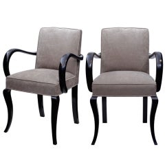 Art Deco Pair of Ebonized Fruitwood Bridge Chairs