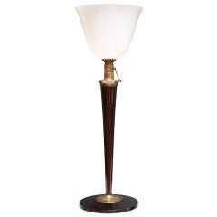 Vintage Art Deco Ebonized Mahogany and Opaline Glass Table Lamp