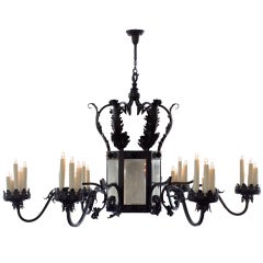 Antique Spectacular  Forged Iron Chandelier from the French Alps