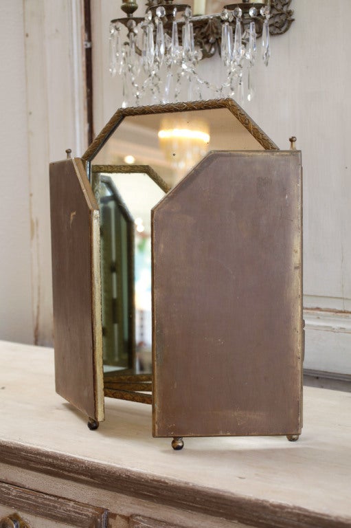 Mid-20th Century Art Deco Gilded Triptych Table Mirror