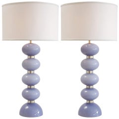 Tall Pair of Opalina Periwinkle Murano Glass Lamps