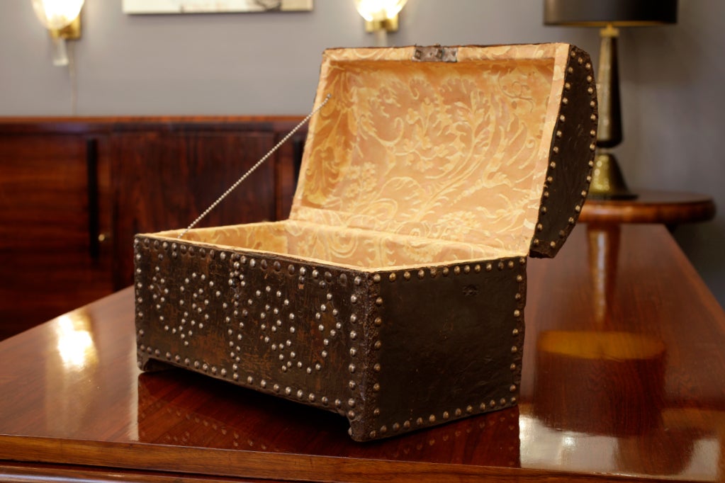 19th Century Antique Studded Leather Box