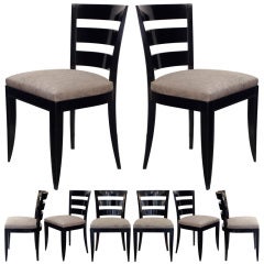 French Vintage Set of 8 Ebonized Beechwood Dining Chairs