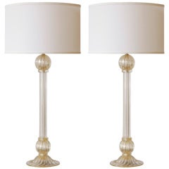 Elegant Pair of Murano "Avventurina" Glass Lamps
