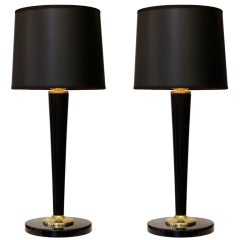Pair of Art Deco Ebonized Mahogany Table Lamps by Mazda