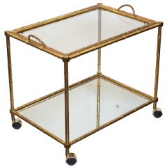 French Art Deco Bagues Style "Bamboo" Brass Bar Cart