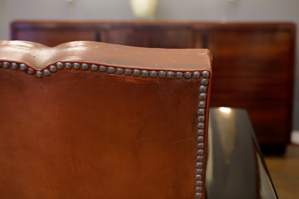 Pair of Lambskin & Ebonized Walnut Moustache Club Chairs 1