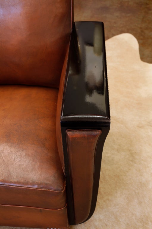 Pair of Lambskin & Ebonized Walnut Moustache Club Chairs 2