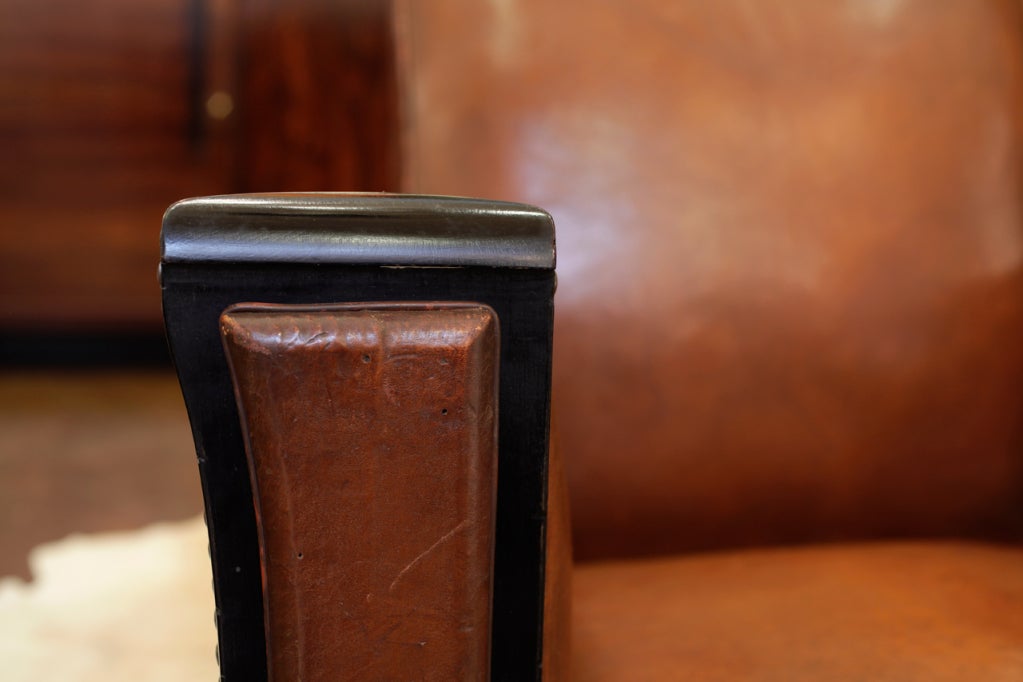 Pair of Lambskin & Ebonized Walnut Moustache Club Chairs 3