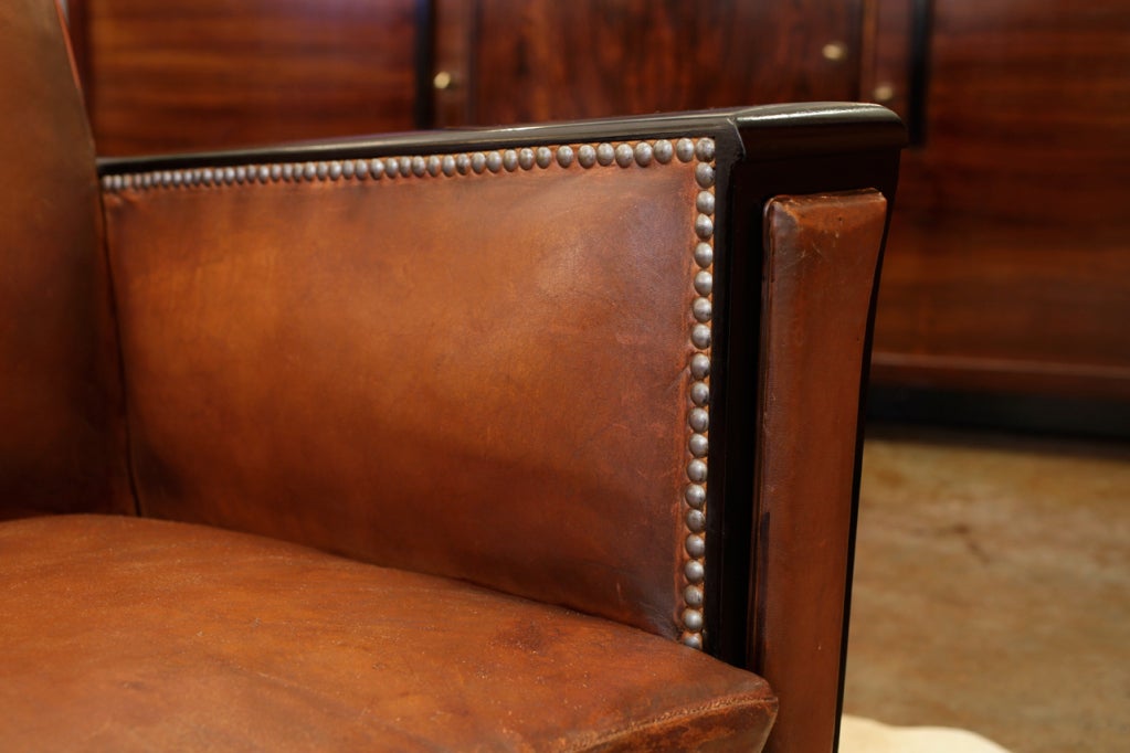 Pair of Lambskin & Ebonized Walnut Moustache Club Chairs 5