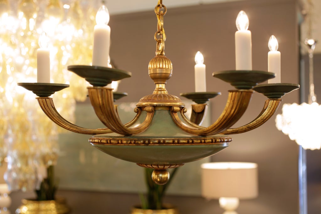 French Empire Painted Tole & Bronze Chandelier