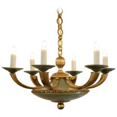 French Empire Painted Tole & Bronze Chandelier