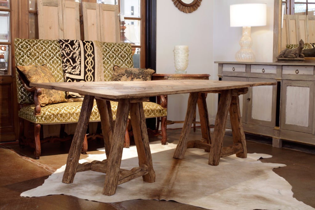 Antique Solid Oak "Versailles" Parquet Top Farm Table