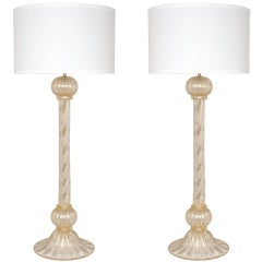 Grand Pair of Murano "Avventurina" Glass Column Lamps