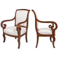 Pair of Charles X c1825 Solid Elm Armchairs