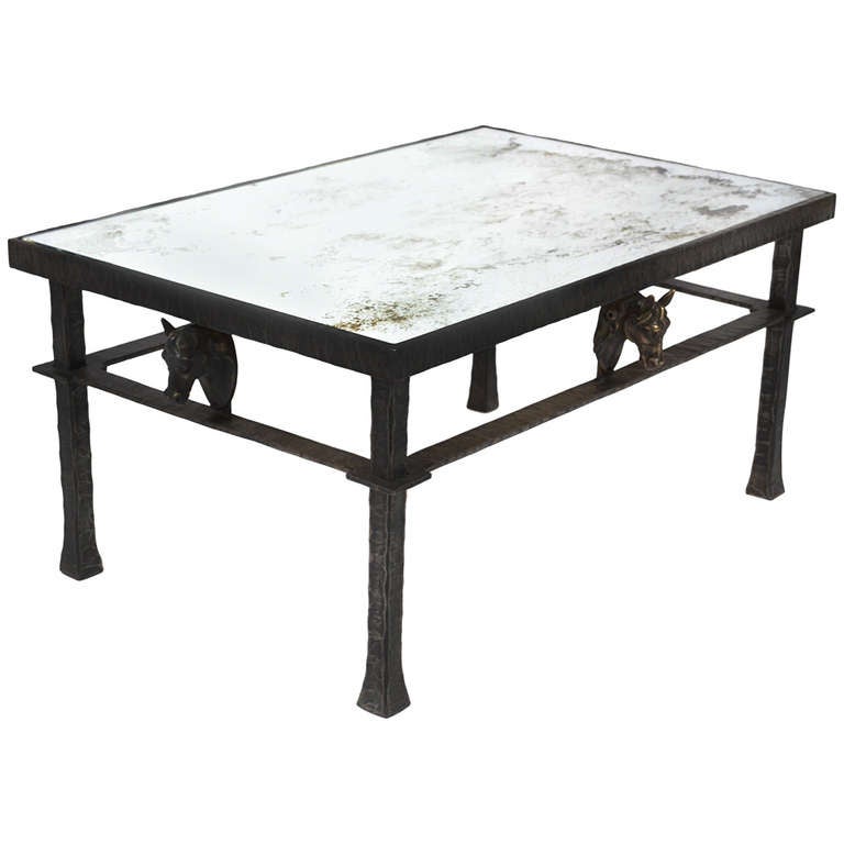 French Vintage Iron and Bronze Coffee Table For Sale at 1stdibs