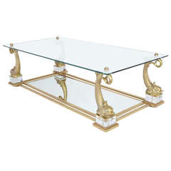 Vintage Maison Charles Brass Dolphins Coffee Table