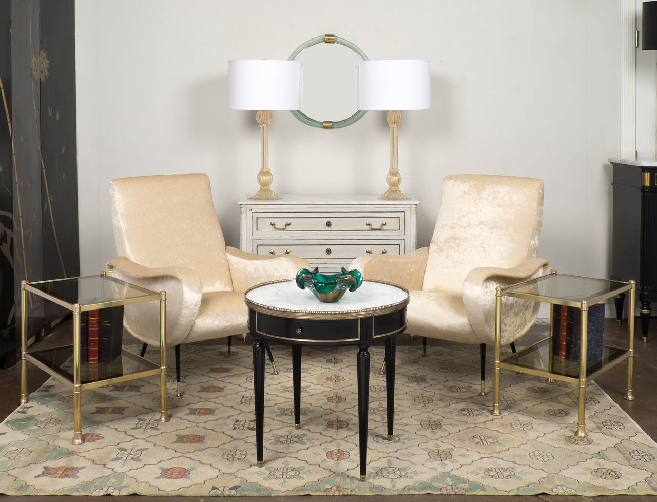 French Vintage Pair of Brass Side Tables