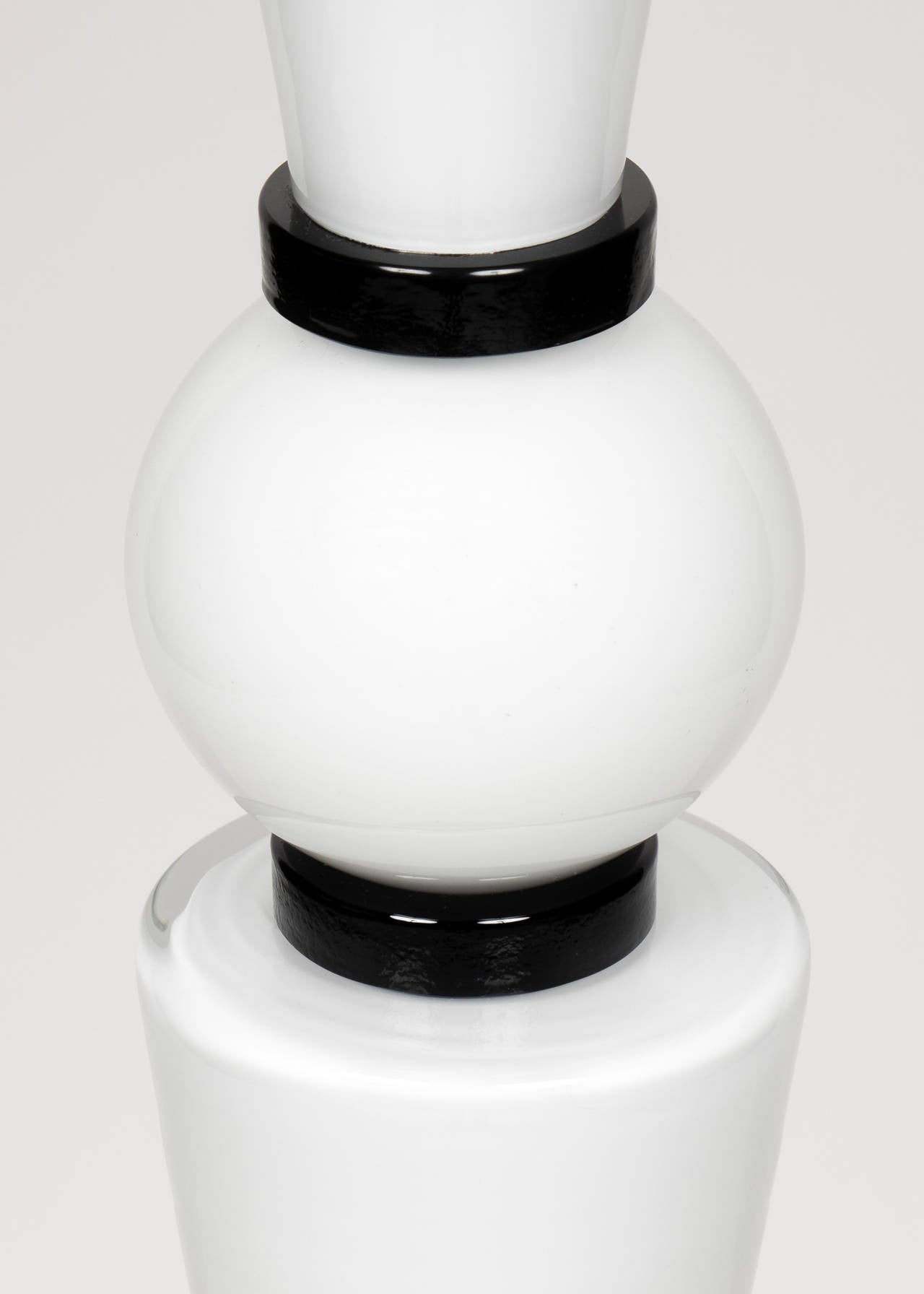 20th Century Murano Jet Black and Pure White Glass Lamps