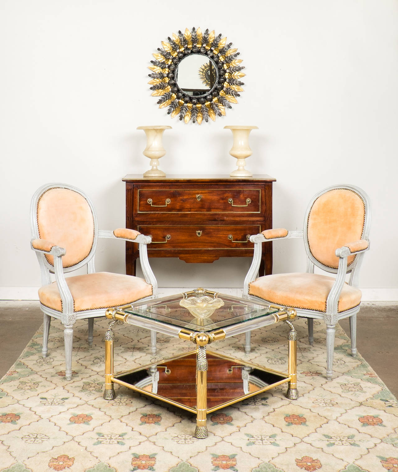 Pair of Louis XVI Grey/Blue Patina Armchairs