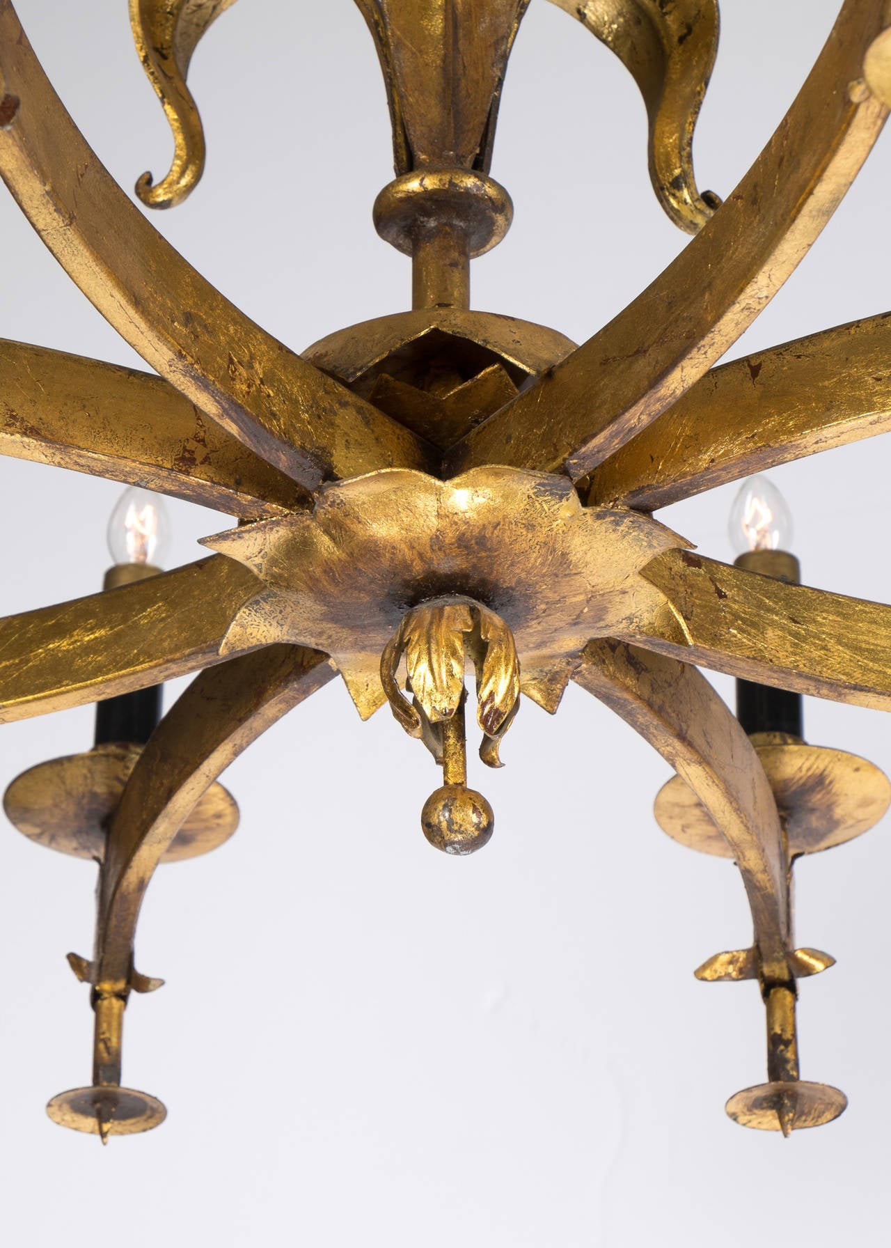 Spanish Vintage Gold-Leaf Forged Iron Chandelier 3