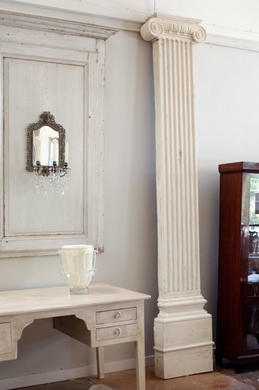 French Neoclassic Pair of 10' Tall Hand Painted Oak Pilasters