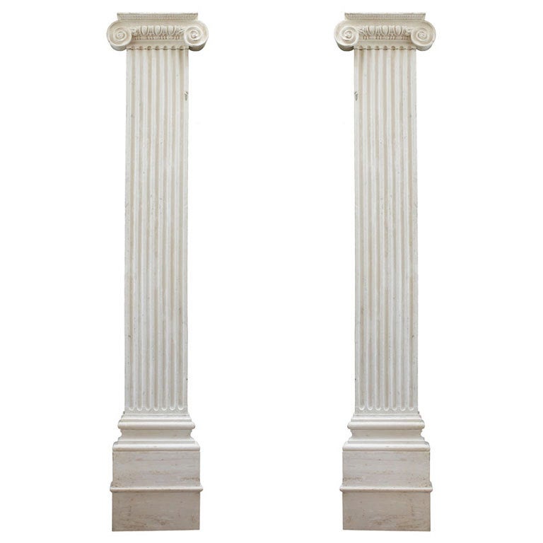 Neoclassic Pair of 10' Tall Hand Painted Oak Pilasters