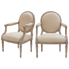 Pair of Louis XVI Walnut Armchairs