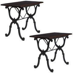 Antique Pair of Cast Iron & Chestnut Console Tables