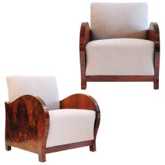 Pair of Viennese Burled Walnut Armchairs