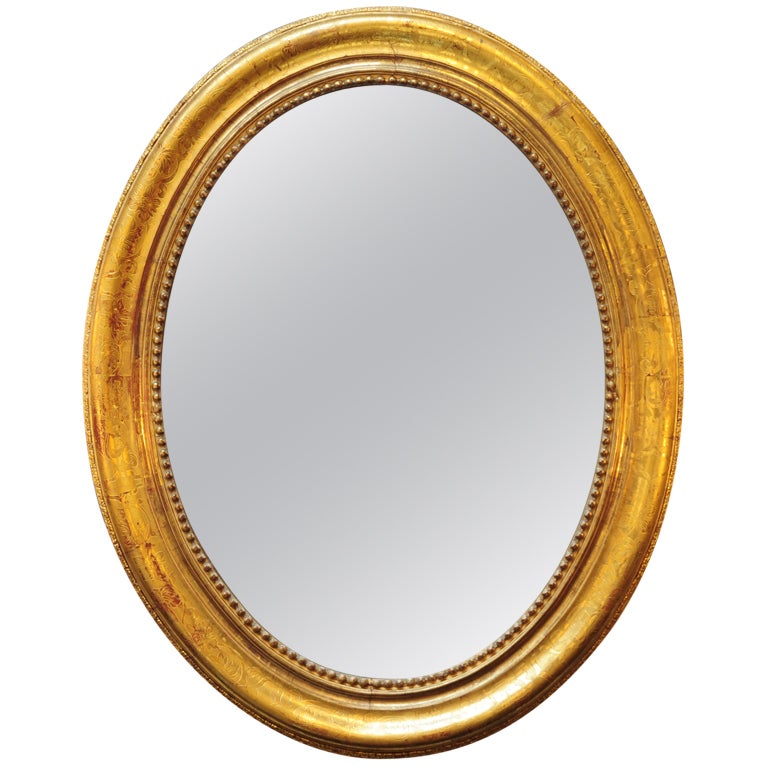 French 19h Century Oval Gold Leafed Mirror at 1stdibs