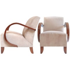 Pair of French Art Deco Walnut Armchairs