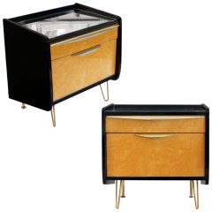 Pair of Modernist Sycamore and Brass Italian Side Tables