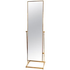 French Modernist Solid Gilded Brass "Psyche" Standing Mirror