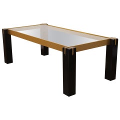 French Modernist Brass and Wood Coffee Table