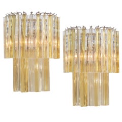 Pair of Murano Amber & Crystal Glass Sconces