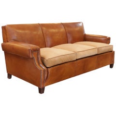 French Art Deco Leather Sofa in the manner of Jean-Michel Frank