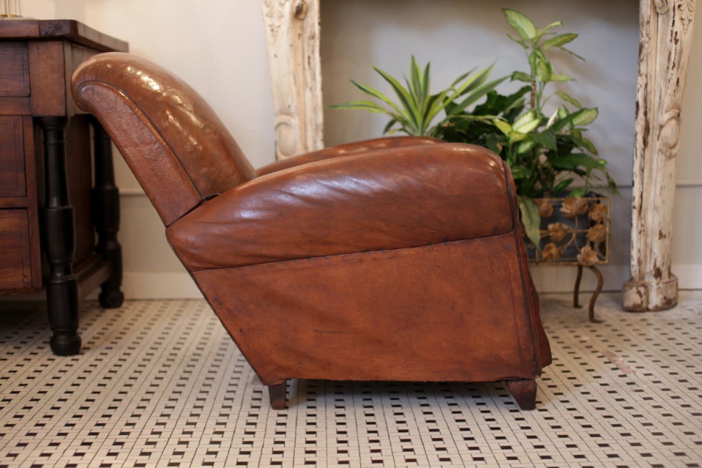 Mid-20th Century French Vintage Pair of Leather Club Chairs