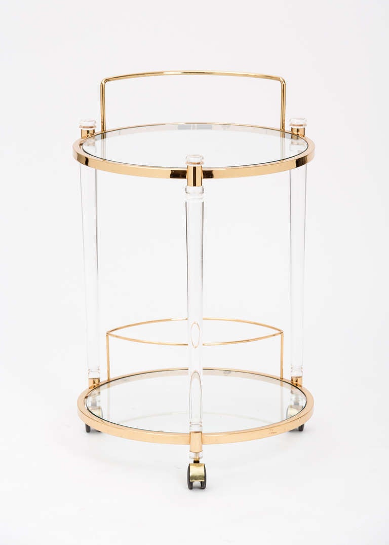 French Midcentury Bar Cart in Lucite & Gilt Brass