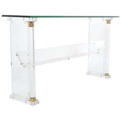 Vintage Console Table in Lucite, Brass, and Glass