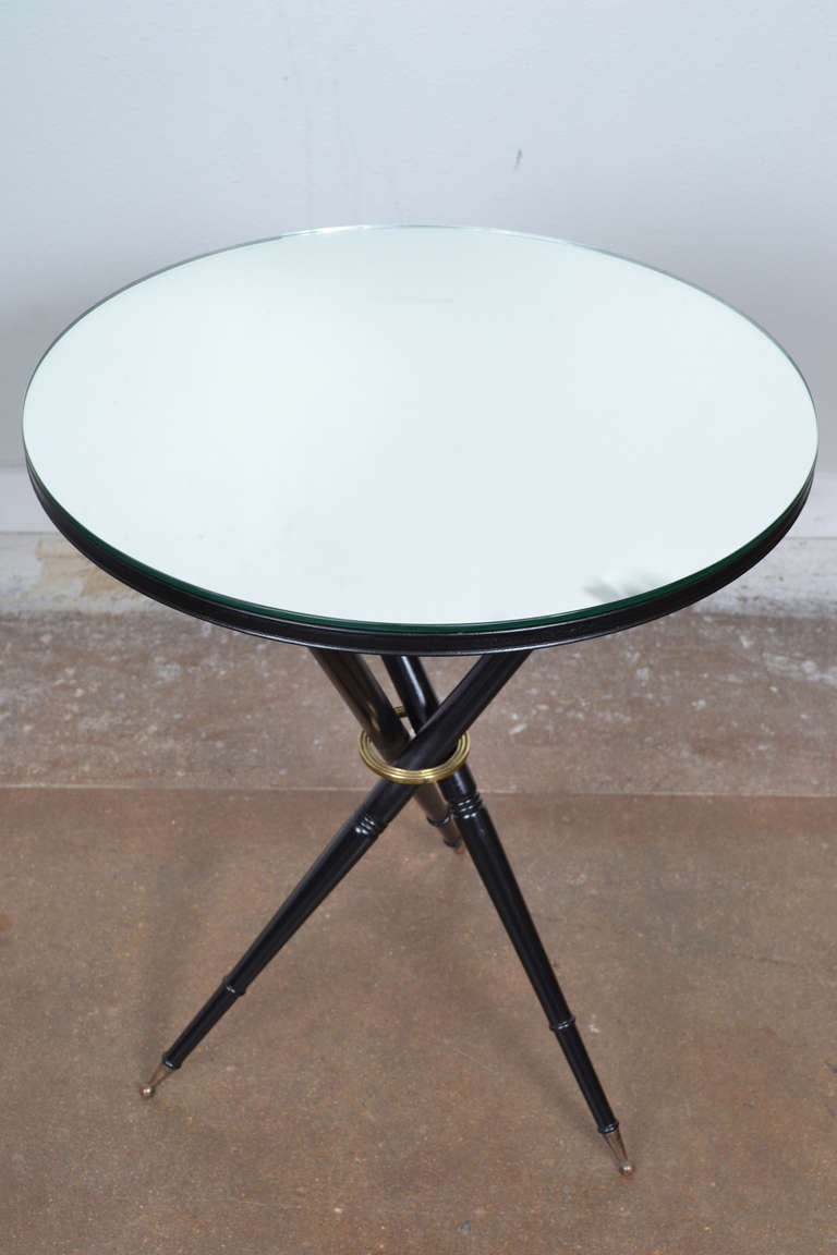 Mirror Top Ebonized Tripod Side Table In Good Condition In Austin, TX