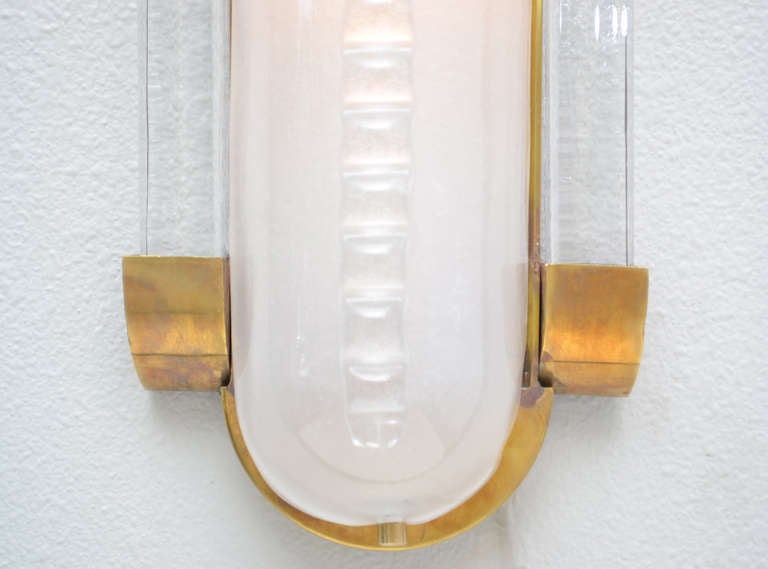 Art Deco Style Pair of Murano Glass and Brass Sconces 4