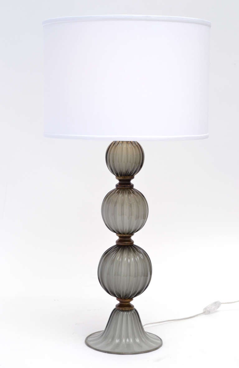 Italian Gray Murano Glass Pair of Lamps