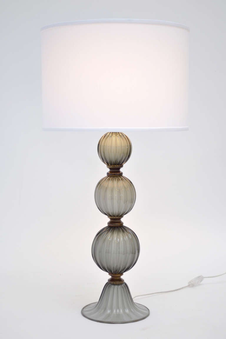 Gray Murano Glass Pair of Lamps In Excellent Condition In Austin, TX