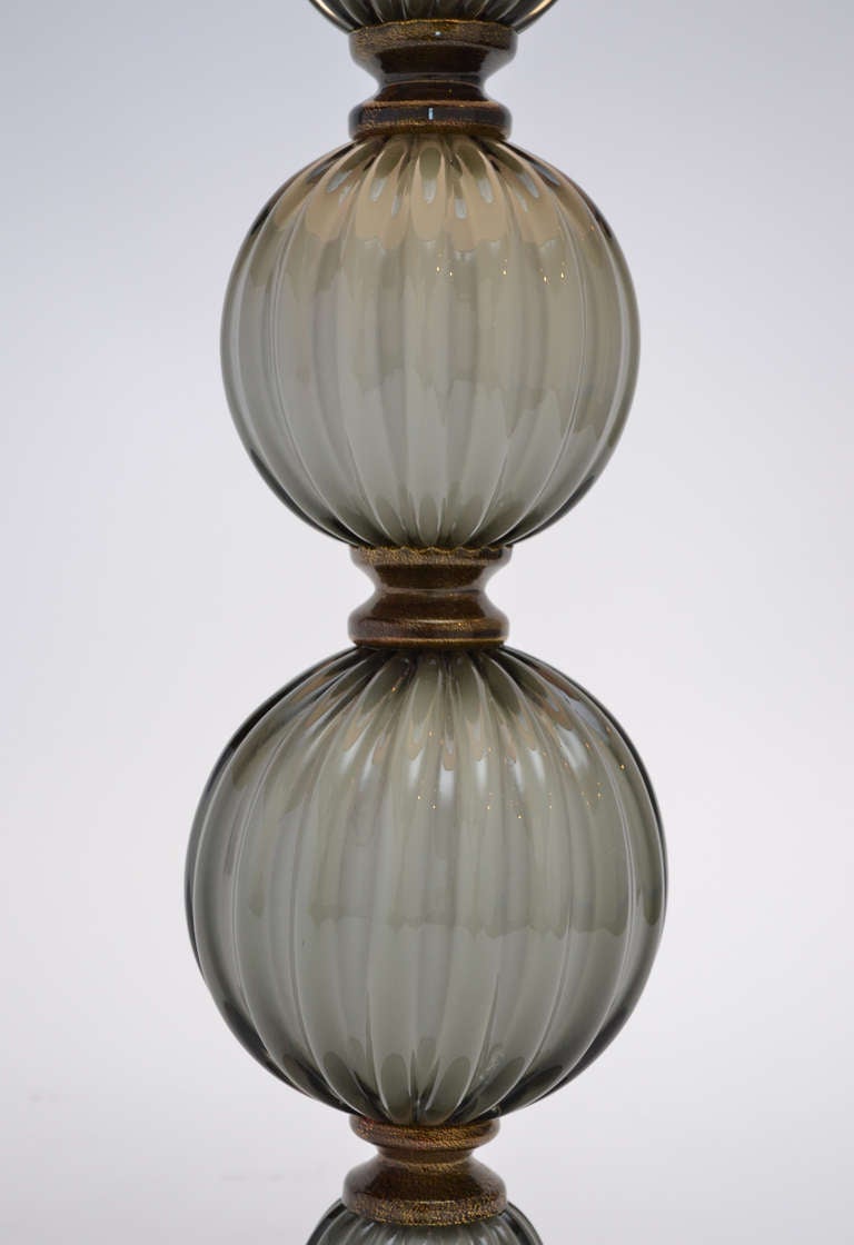 Gold Gray Murano Glass Pair of Lamps