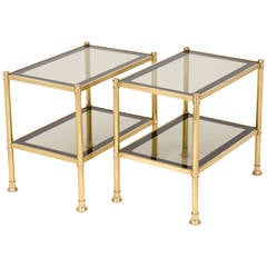 French Vintage Pair of Brass Side Tables