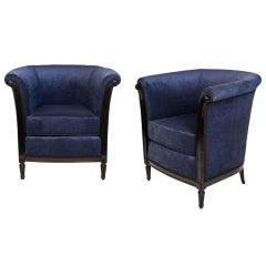 Pair of Art Deco Ruhlman Style Ebonized Armchairs