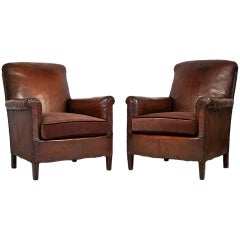 Pair of Art Deco Original Leather Club Chairs