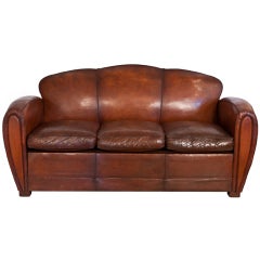 French Art Deco Lambskin Leather Sofa