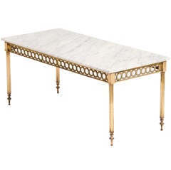 French Art Deco Marble 
Brass Coffee Table
